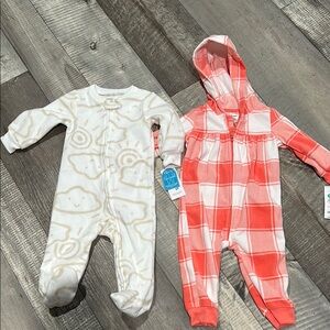 Baby Sleepers - Cream and Coral Plaid